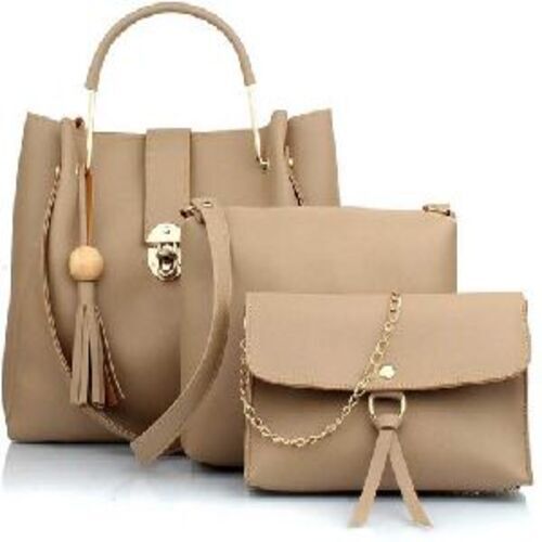 Ladies Fancy Purse - Premium Quality Light Brown Trendy Handbag with Double Handles | Attractively Designed Machine Washable Complete Finishing