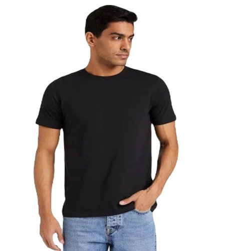 Men T-Shirt - Cotton Large Size O-Neck Design Plain Black Color - Regular Fit Short Sleeves Casual Wear