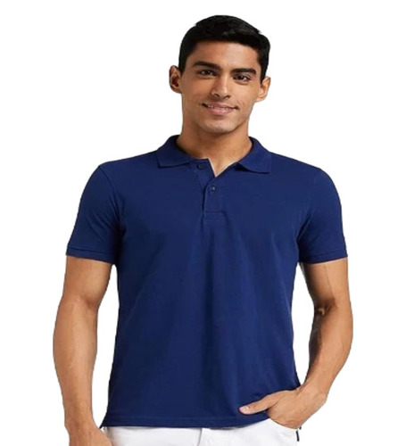 Men's Regular Fit Cotton Polo T-Shirt - Medium Size, Attractive Plain Blue Color, Short Sleeves, Ideal for Casual Wear