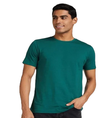 Men Green Round Neck T Shirts - Cotton
