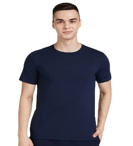 Men Cotton T-Shirt - XXL Regular Fit, Navy Blue Plain O-Neck with Short Sleeves