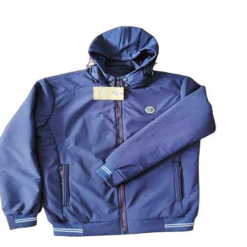 Men Nylon Jacket - Xl Size, Blue Color | Breathable, Washable, No Fade, Double Pockets, Full Sleeves, Hooded Design, Normal Warm Degree, Winter Essential