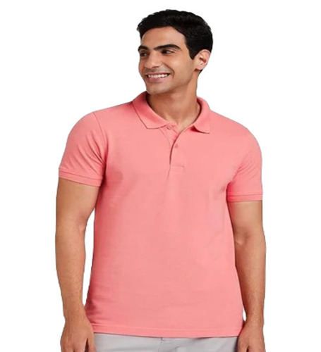 Men's Casual Wear T-shirt - Cotton, Large Size, Pink Color | Regular Fit, Polo Collar, Short Sleeves, Attractive Pattern