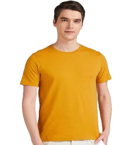 Men's Cotton T-Shirt - Regular Fit, O-Neck, Short Sleeves | Yellow, Plain Pattern, Adult Size M