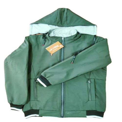 Men Zipper Jacket - TPU Material, Large Size, Light Green Color | Breathable, No Fade, Washable, Double Pockets, Full Sleeves, Hoodie Style, Casual Winter Wear