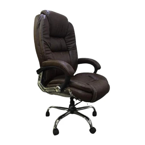 Modern Leather Office Chair - Stainless Steel Frame, High Back, 16 Inch Seating Height | Durable, Easy to Use, Armrest Design, Available in Brown, Black, Tan