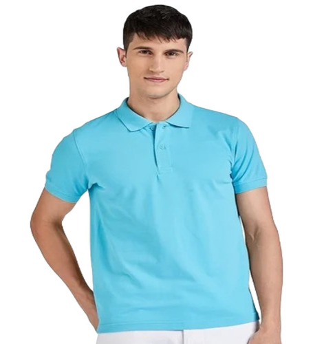 Sky Blue Promotional T Shirt - Cotton, Large Size, Regular Fit, Short Sleeve, Polo Collar | Casual Wear With Attractive Pattern Design
