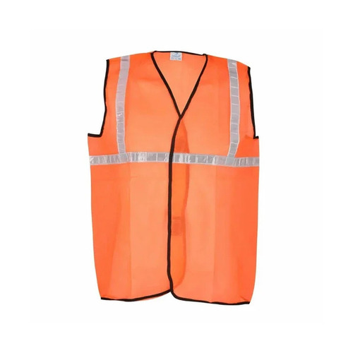 1 Inch Tape Reflective Safety Jacket - Polyester, Free Size, Orange Color , Unisex Wear for All Seasons, Zip Closure, Sleeveless Design