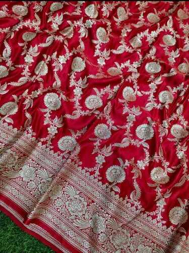 Dark Red Banarasi Silk Saree - Art Silk Fabric, Bandhani Style, Woven Pattern, Traditional Occasion, Beads Closure