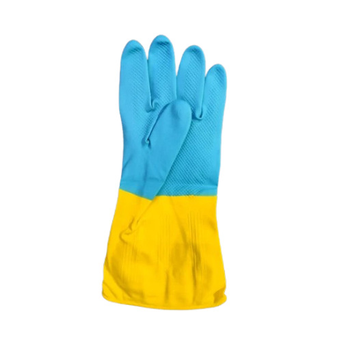 Industrial Rubber Dual Colour Safety Gloves - Color: Yellow And Blue