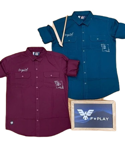 Men Cargo Shirt - Twill Fabric, Sizes S-L-XL, Maroon & Blue Colors | Comfortable Cutaway Collar, Anti-Wrinkle, No Fade, Full Sleeves