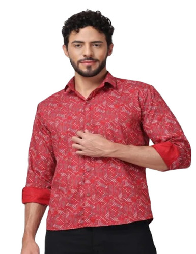 Mens Casual Printed Shirt - Cotton Fabric, Size M, Red Color | Comfortable Fit, Full Sleeves, Anti-wrinkle, No Fade, Washable