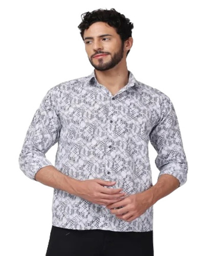 Mens Casual Printed Shirt - Cotton Fabric, Size M, White Color | Comfort Fit, Anti-Wrinkle, No Fade