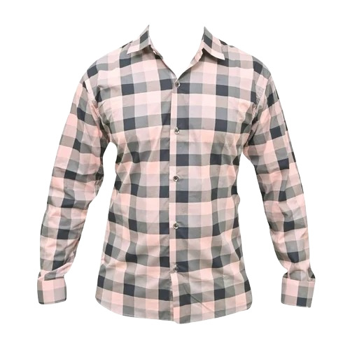 Mens Check Shirt - Cotton, Size M, Light Pink, Full Sleeves, Comfort Fit | No Fade, Washable, Anti Wrinkle, Summer Wear