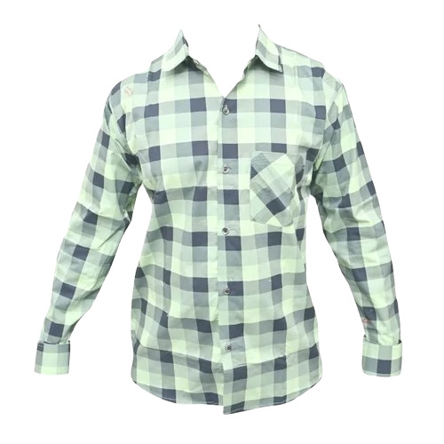 Mens Casual Check Shirt - Cotton, Size L, Light Green Color | Full Sleeves, Spread Collar, Comfort Fit, Washable, Anti Wrinkle, No Fade