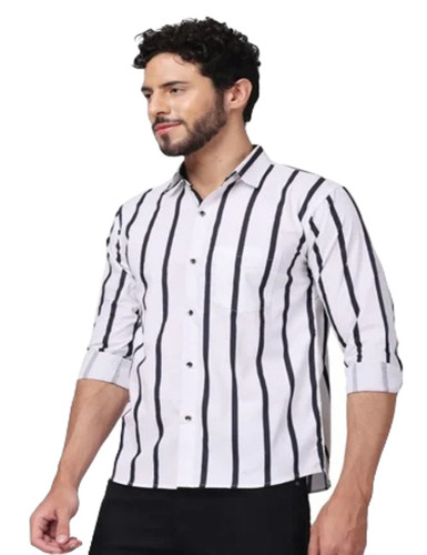 Mens Striped Cotton Shirt - Comfort Fit, Spread Collar, Full Sleeves | No Fade, Washable, Anti Wrinkle, Ideal for Summer