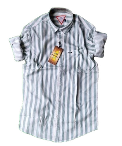 Men's Cotton Striped Shirt - Comfortable Fit, Cutaway Collar, Full Sleeves | Anti-Wrinkle, No Fade, Machine Washable, Ideal for Summer