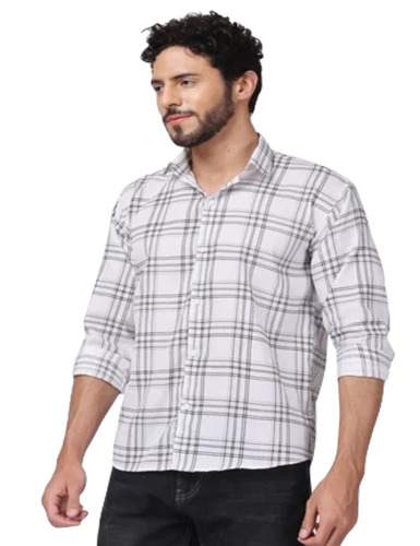 Mens White Checks Shirt