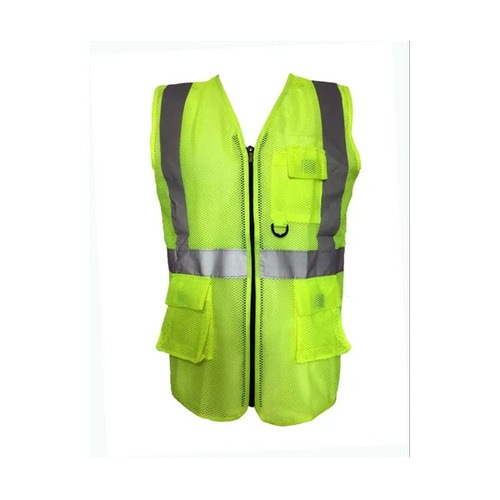 Pocket Reflective Safety Jacket - Polyester, Free Size, Green | Unisex, Plain Pattern, 120 GSM, Suitable for Rainy & Spring Seasons