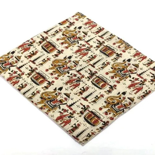 Elephant Printed Cotton Fabric - 120 GSM, 44-45 Inch Width, Multicolor | Pure Cotton, Hand Washable, Woven for Garment Application