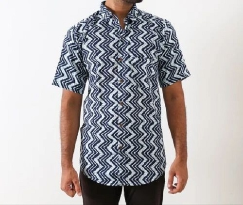 Men Sanganeri Cotton Shirt - Lightweight Cotton, Button Down Collar, Short Sleeves | Trendy Print Designs, Breathable And Machine Washable
