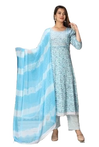 Womens Anarkali Kurta Pant With Dupatta Set