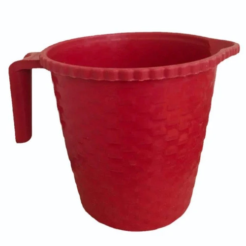 Red Polypropylene Textured Round Bath Mug - 1.5 Liter, 8 Inch Height, Rigid Design, Non-Transparent