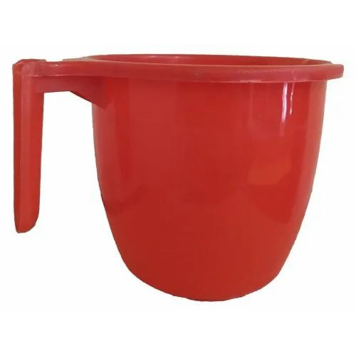 1 Liter Rigid Red Polypropylene Round Bathroom Mug - Height: 5 Inches, Non-Transparent Material, Durable Plastic Bath Essential