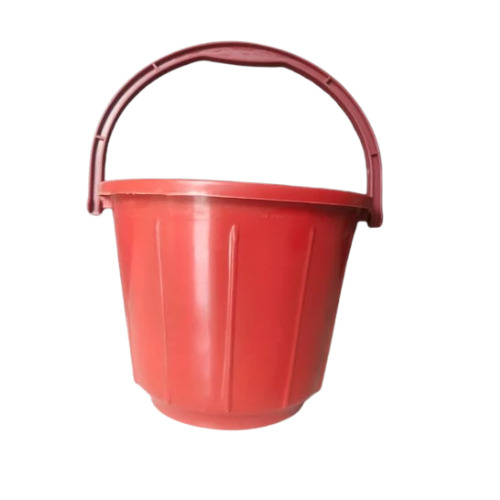Plastic Bathroom Bucket - 5 Liters Capacity, 9 Inches Height, Red Polypropylene Material, Round Shape with Handle
