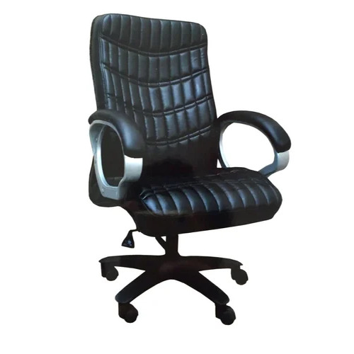 Black Leather Office Chair - 19 Inch Seating Height, High Back Support, Adjustable Arms | Durable, Skin Friendly, Polished Finish, Modern Design