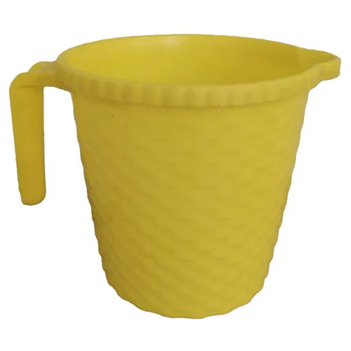 Yellow 1 Liter Plastic Bath Mug - Polypropylene Material, 6.5 Inch Height, Textured Round Shape | Rigid Build, Ideal for Bathroom Usage