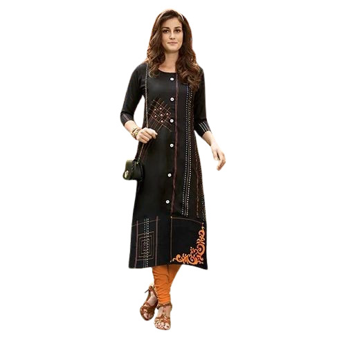 Black Designer Kurtis - Rayon, Sizes M-XXL, Light Weight and Breathable | 3-4th Sleeve, Printed Pattern, Casual Style
