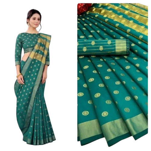 Art Silk Saree - 6 m Length with Blouse Piece, Light Weight and Breathable Green Kalamkari Prints for Summer and Winter Party Wear