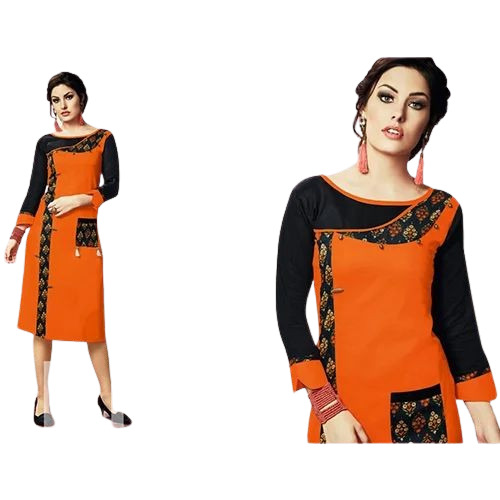 Designer Rayon Kurtis - Light Weight, Breathable Fabric | 3-4th Sleeve, Casual Style, 100% Washable, Available in Orange