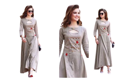 Fancy Kurti - Cotton, Available in M, L, S, XL, XXL Sizes, Grey, Printed, Short Sleeves | Lightweight, Breathable, Very Good Quality, Washable, Ideal for Summer