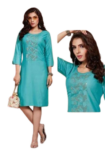 Fancy Kurtis - Rayon Material, M to XXL Sizes, Blue Color | Light Weight, Breathable, Short Sleeve, Embroidered Pattern, Ideal for Summer Casual Wear