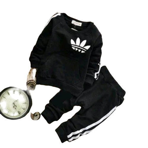 Kids Cotton Black T-Shirt and Track Pant Set - Round Collar, Full Sleeves | Anti-Wrinkle, Breathable, No Fade, Washable 