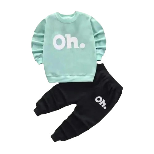 Kids Cotton T Shirt And Pant Set - Cotton Material, Age 1-15 Years, Green and Black Color, Full Sleeve Modern Style | Anti-Wrinkle, Breathable, Washable