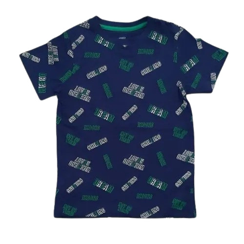 Kids Cotton T-Shirt - Modern Style, Short Sleeves, Blue Printed Design | Anti-Wrinkle, Breathable, No Fade, Washable for Summer Play