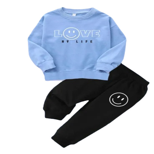Kids Full Pant T Shirt Set - Cotton Blend, 1-15 Years, Blue And Black | Anti Wrinkle, No Fade, Breathable, Full Sleeves, Modern Style