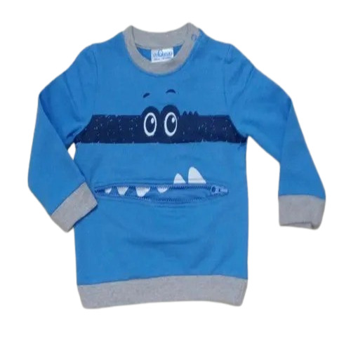 Kids Full Sleeve T-Shirt - Cotton, 3-5 Years, Blue | Printed Pattern, Anti Wrinkle, Breathable, No Fade, Washable
