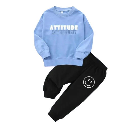 Kids Cotton Casual Wear - Full Sleeves Blue and Black T-Shirt & Track Pant Combo | Breathable, Anti-Wrinkle, No Fade, Washable, Printed Pattern