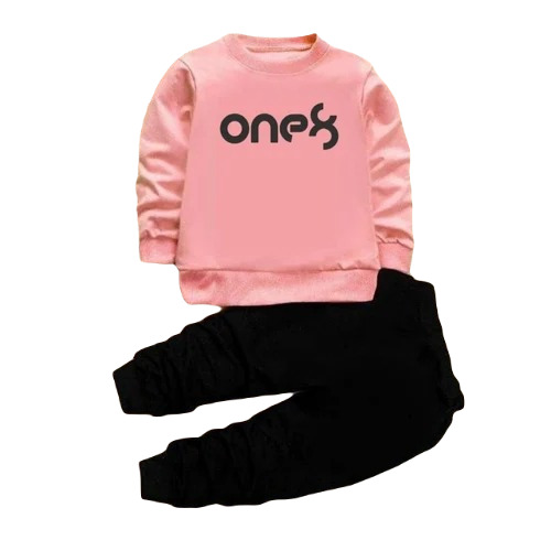 Kids One8 T Shirt And Pant - Cotton, Full Sleeves, Pink And Black, Modern Printed Style | Anti Wrinkle, Breathable, Washable