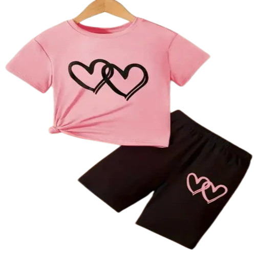 Kids Casual Wear - Cotton T-Shirt And Track Pant Set, Pink, Breathable & Anti-Wrinkle, Modern Printed Design, Unisex, 1-15 Years