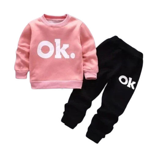 Kids Cotton Printed T Shirt and Track Pant Set - Pink and Black, Full Sleeve, Breathable, Anti-Wrinkle, Washable, Modern Style