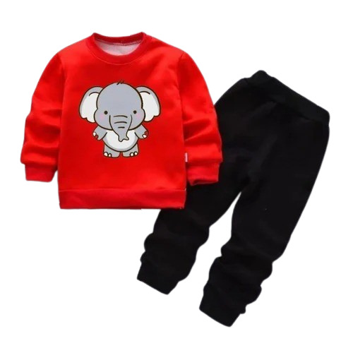Kids Cotton Printed T-Shirt and Track Pant Set - Red and Black, Anti-Wrinkle, Breathable, Full Sleeves, Modern Style