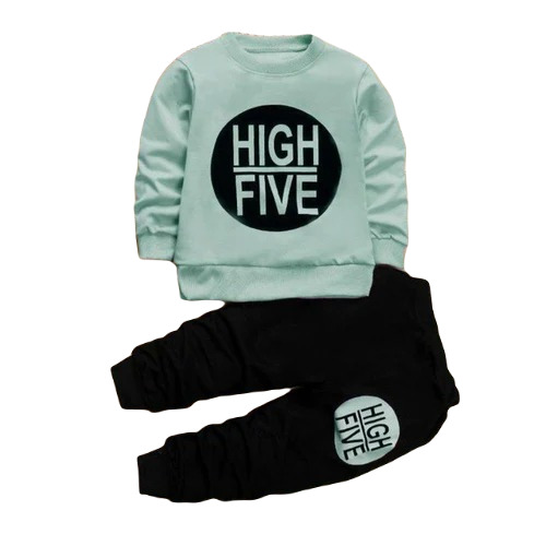 Kids Cotton Printed T-Shirt and Track Pant Set - Green and Black, Full Sleeves, Breathable and Anti-Wrinkle Features