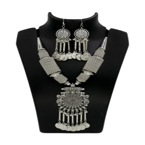 Oxidized Silver Long Necklace Set - Optimum Quality Free Size Silver Color for Festivals and Weddings Ideal for Gifts and Parties