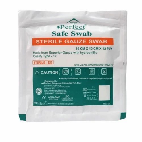 Perfect Sterile Gauze Swab - 12 Ply, 7.5cm x 7.5cm, White Cotton | Bacterial Resistant, Rectangle Shape, Sterilized
