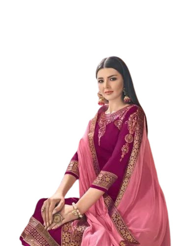 Readymade Salwar Suit - Silk Material, Customized Size, Maroon Color | Light Weight, Breathable, 3/4th Sleeve, Embroidered Design